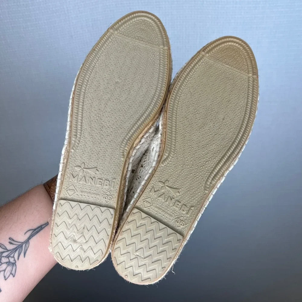 Manebi Hamptons Crochet Lace Espadrilles Cream‎ Off White Made in Spain EU 36